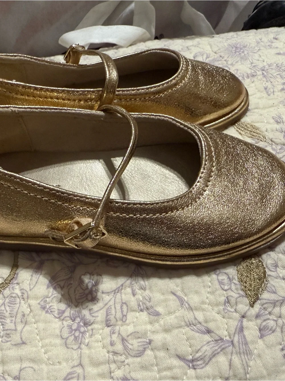 ZARA Metallic Gold Mary Jane Flats for Kids